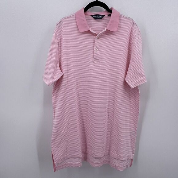 Polo Golf Other - Ralph Lauren Polo Golf Sz L Pink Striped Polo Short Sleeve Preppy 100% Cotton